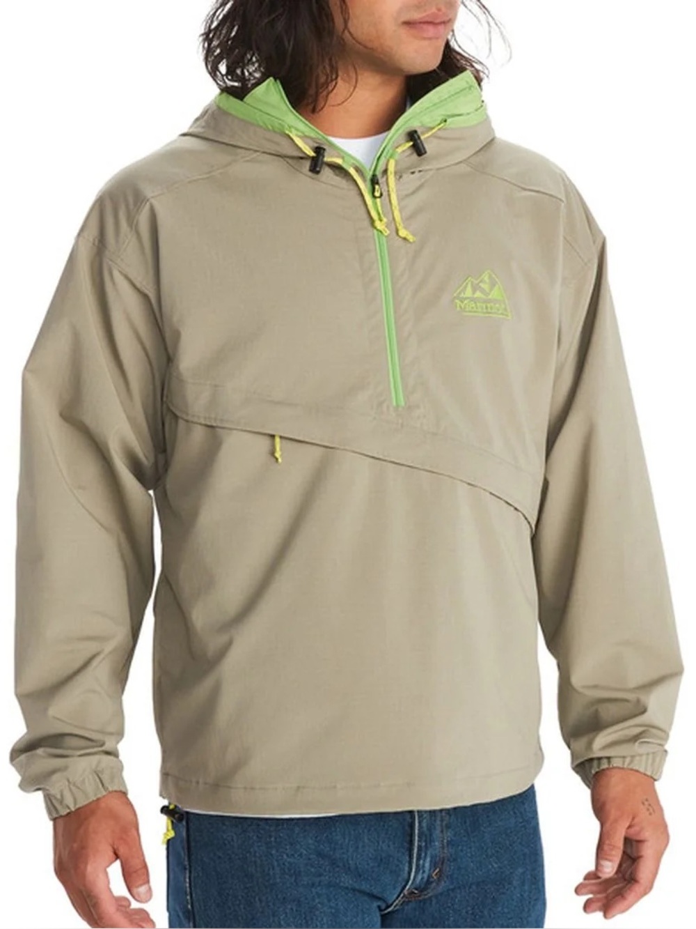 Marmot '96 Active Anorak Men's Quarter-Zip Hooded Pullover Jacket Vetiver